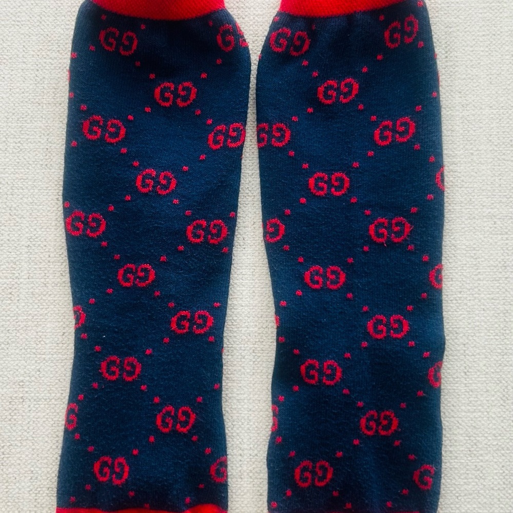 Gucci Kid’s Navy and Red Monogram Socks